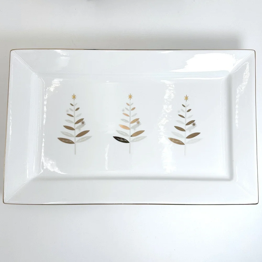 Gourmet Fitz and Floyd Trees In Gold Serving Platter Set of 2 Christmas Holiday